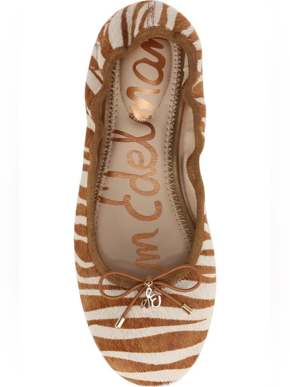 Sam Edelman Felicia Zebra Print Stripe Ballet Flats Sz 5 signature charm NIB NWT